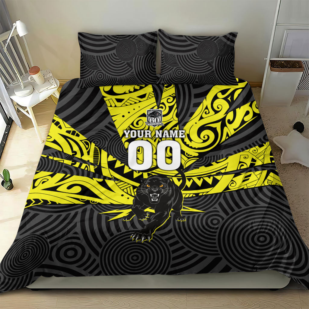 Custom Panthers Rugby 60th Anniversary Bedding Set Penrith Polynesian Tribal Pattern - Traditional Tattoo