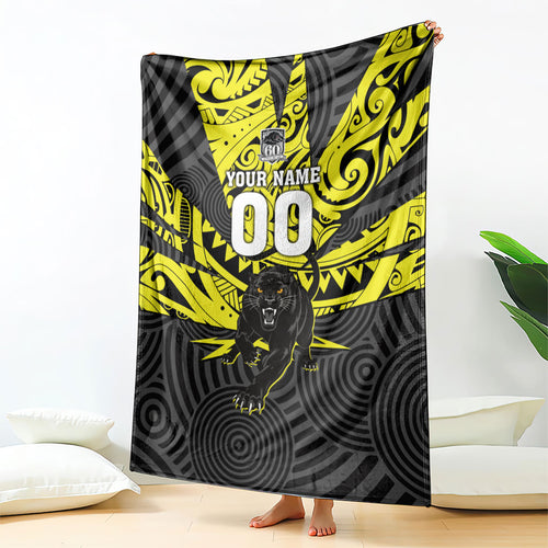 Custom Panthers Rugby 60th Anniversary Blanket Penrith Polynesian Tribal Pattern - Traditional Tattoo