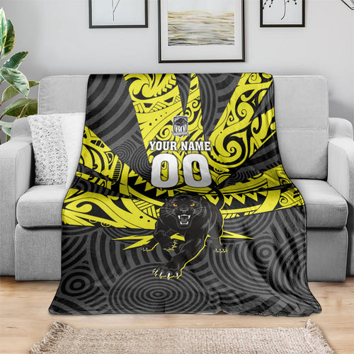 Custom Panthers Rugby 60th Anniversary Blanket Penrith Polynesian Tribal Pattern - Traditional Tattoo