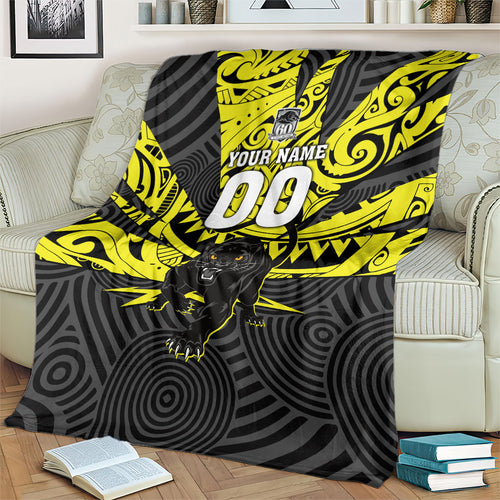 Custom Panthers Rugby 60th Anniversary Blanket Penrith Polynesian Tribal Pattern - Traditional Tattoo