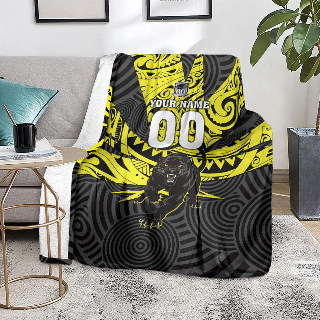 Custom Panthers Rugby 60th Anniversary Blanket Penrith Polynesian Tribal Pattern - Traditional Tattoo