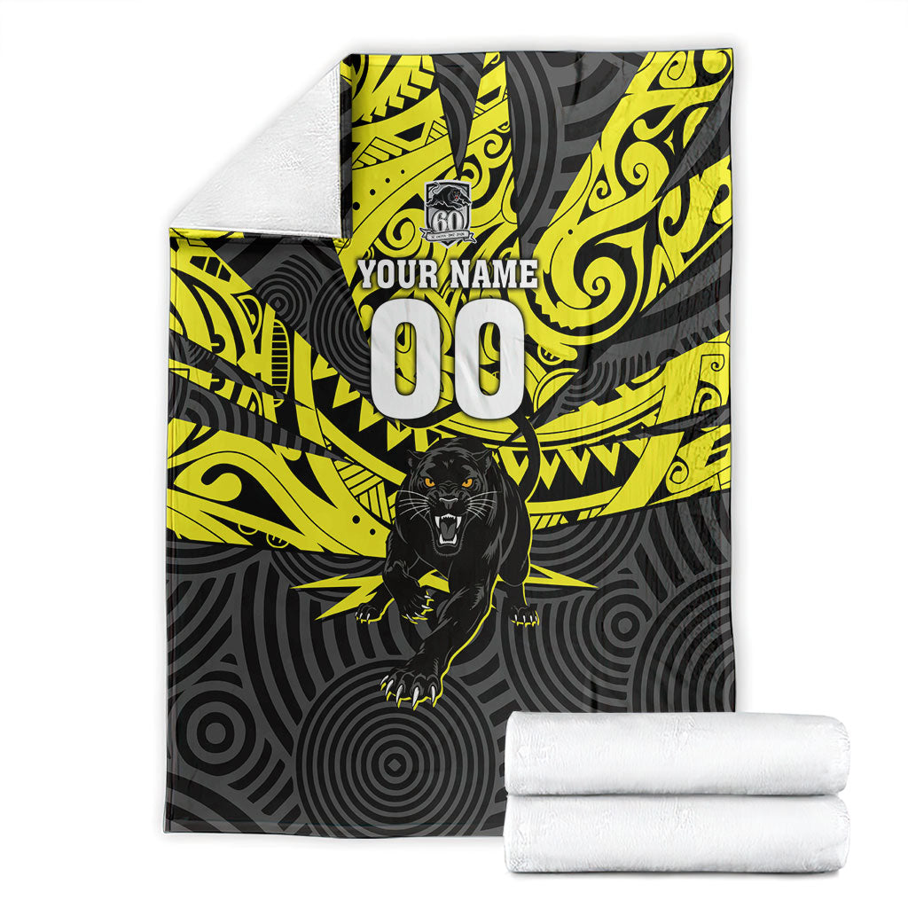 Custom Panthers Rugby 60th Anniversary Blanket Penrith Polynesian Tribal Pattern - Traditional Tattoo