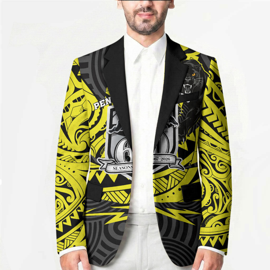 Custom Panthers Rugby 60th Anniversary Blazer Penrith Polynesian Tribal Pattern - Traditional Tattoo