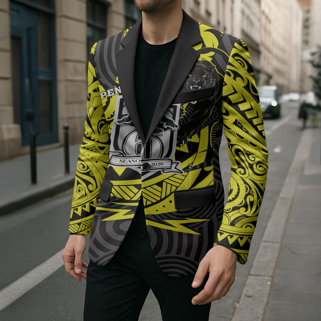 Custom Panthers Rugby 60th Anniversary Blazer Penrith Polynesian Tribal Pattern - Traditional Tattoo