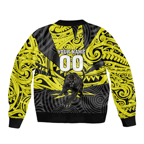 Custom Panthers Rugby 60th Anniversary Bomber Jacket Penrith Polynesian Tribal Pattern - Traditional Tattoo