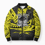 Custom Panthers Rugby 60th Anniversary Bomber Puffer Jacket Penrith Polynesian Tribal Pattern - Traditional Tattoo