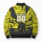 Custom Panthers Rugby 60th Anniversary Bomber Puffer Jacket Penrith Polynesian Tribal Pattern - Traditional Tattoo