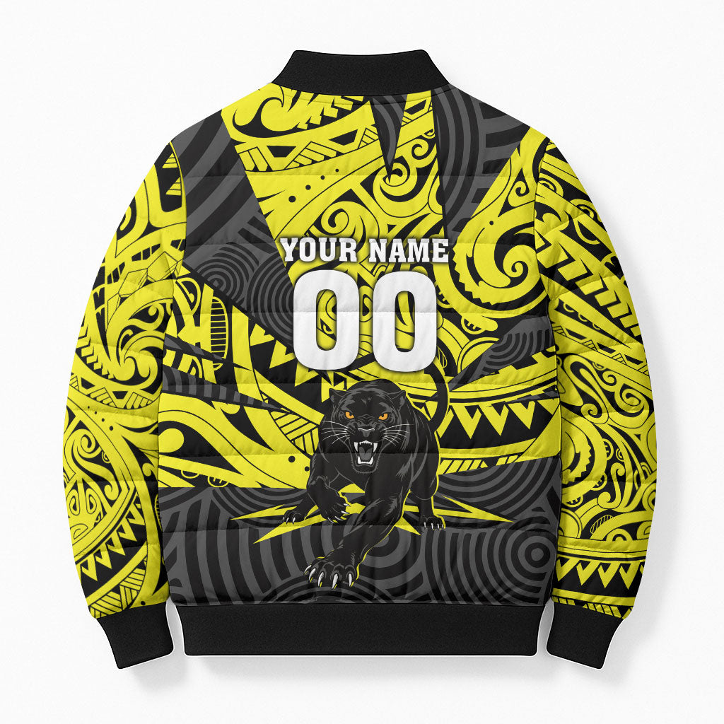 Custom Panthers Rugby 60th Anniversary Bomber Puffer Jacket Penrith Polynesian Tribal Pattern - Traditional Tattoo