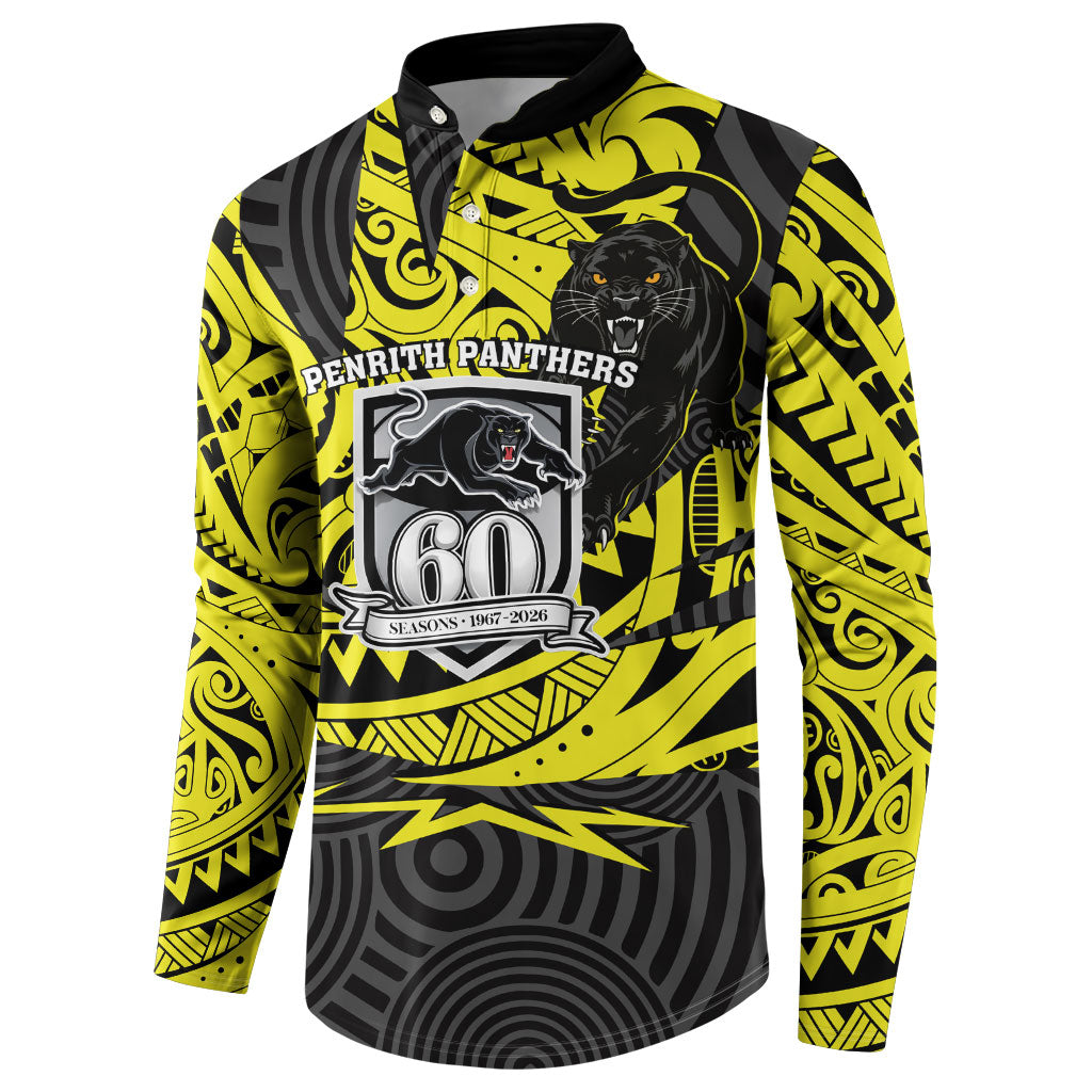 Custom Panthers Rugby 60th Anniversary Button Sweatshirt Penrith Polynesian Tribal Pattern - Traditional Tattoo