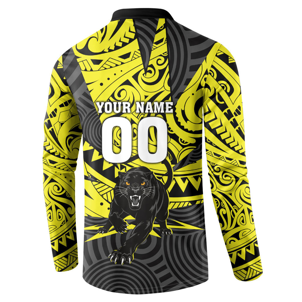 Custom Panthers Rugby 60th Anniversary Button Sweatshirt Penrith Polynesian Tribal Pattern - Traditional Tattoo