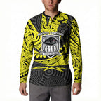 Custom Panthers Rugby 60th Anniversary Button Sweatshirt Penrith Polynesian Tribal Pattern - Traditional Tattoo