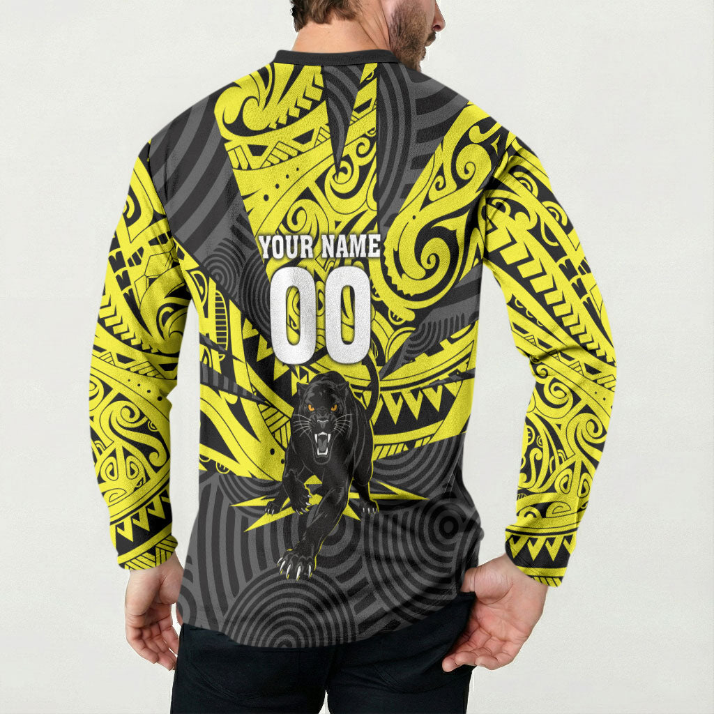 Custom Panthers Rugby 60th Anniversary Button Sweatshirt Penrith Polynesian Tribal Pattern - Traditional Tattoo