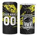 Custom Panthers Rugby 60th Anniversary 4 in 1 Can Cooler Tumbler Penrith Polynesian Tribal Pattern - Traditional Tattoo