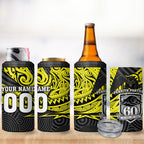 Custom Panthers Rugby 60th Anniversary 4 in 1 Can Cooler Tumbler Penrith Polynesian Tribal Pattern - Traditional Tattoo