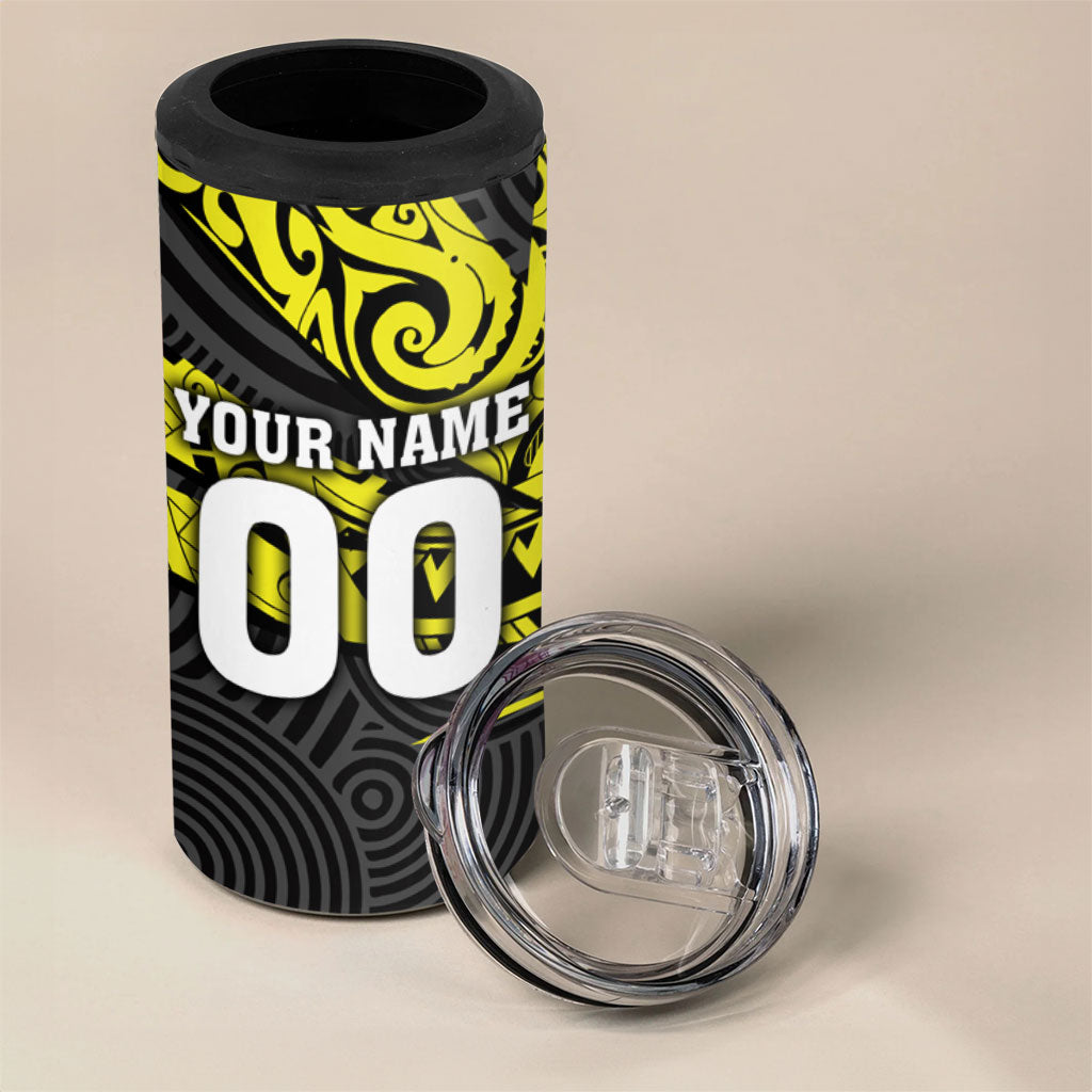Custom Panthers Rugby 60th Anniversary 4 in 1 Can Cooler Tumbler Penrith Polynesian Tribal Pattern - Traditional Tattoo