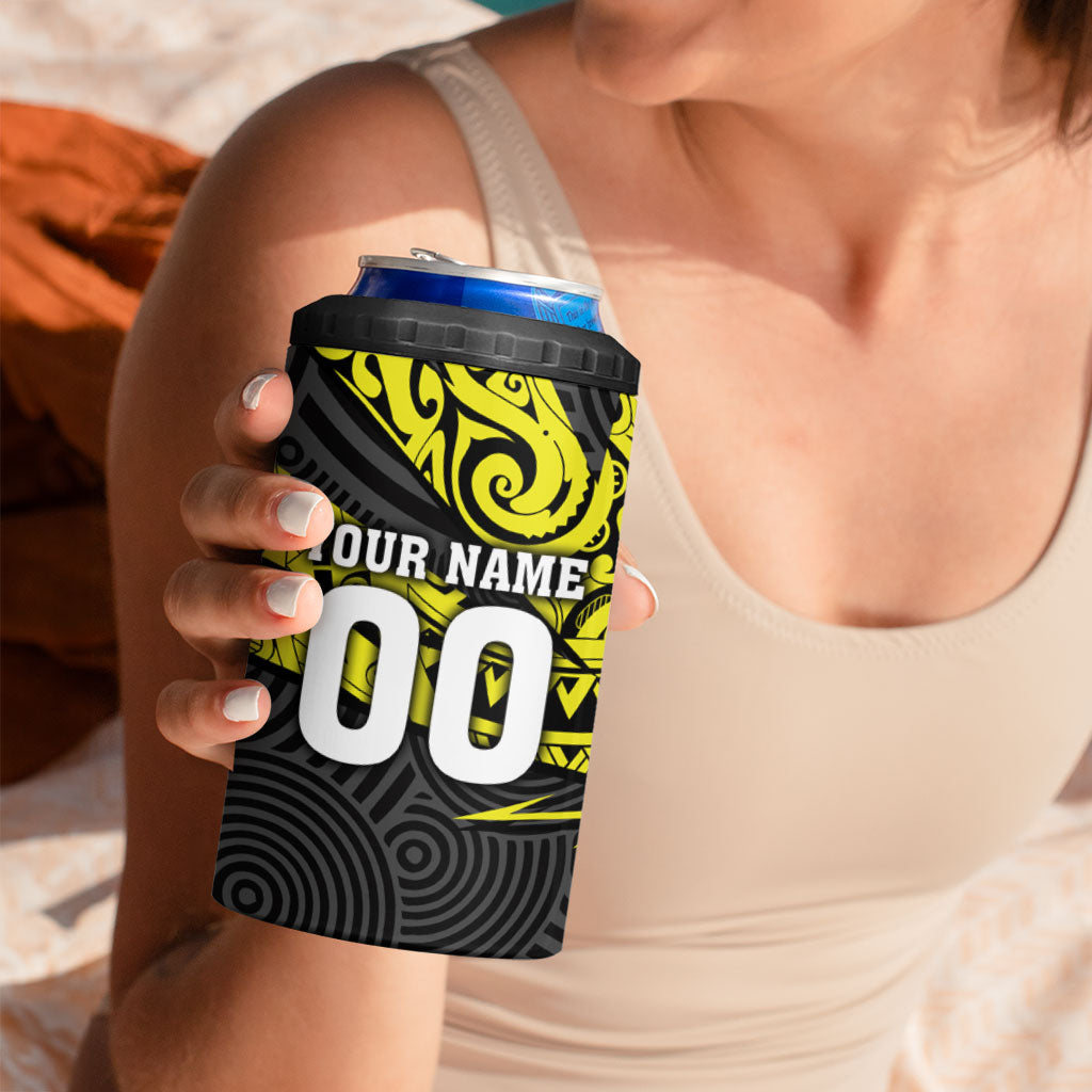 Custom Panthers Rugby 60th Anniversary 4 in 1 Can Cooler Tumbler Penrith Polynesian Tribal Pattern - Traditional Tattoo