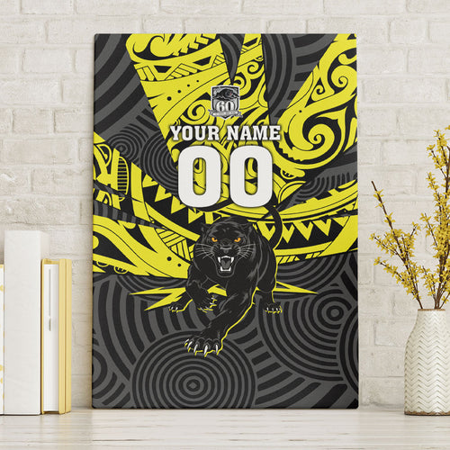 Custom Panthers Rugby 60th Anniversary Canvas Wall Art Penrith Polynesian Tribal Pattern - Traditional Tattoo