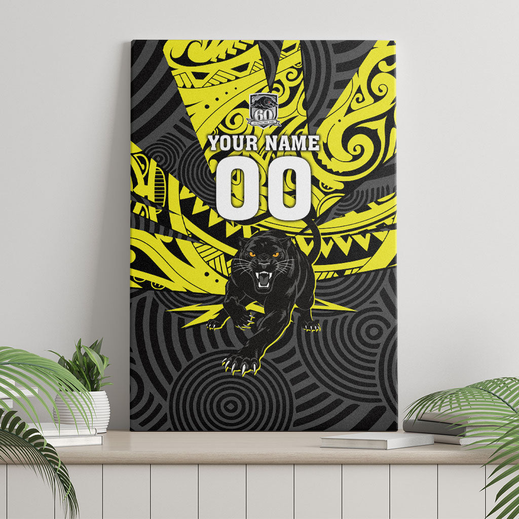 Custom Panthers Rugby 60th Anniversary Canvas Wall Art Penrith Polynesian Tribal Pattern - Traditional Tattoo