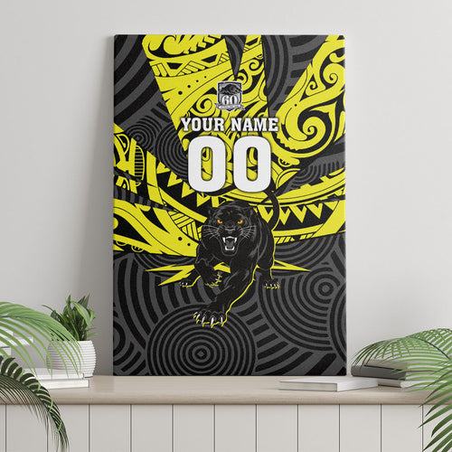 Custom Panthers Rugby 60th Anniversary Canvas Wall Art Penrith Polynesian Tribal Pattern - Traditional Tattoo