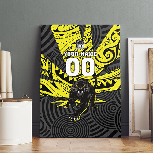 Custom Panthers Rugby 60th Anniversary Canvas Wall Art Penrith Polynesian Tribal Pattern - Traditional Tattoo
