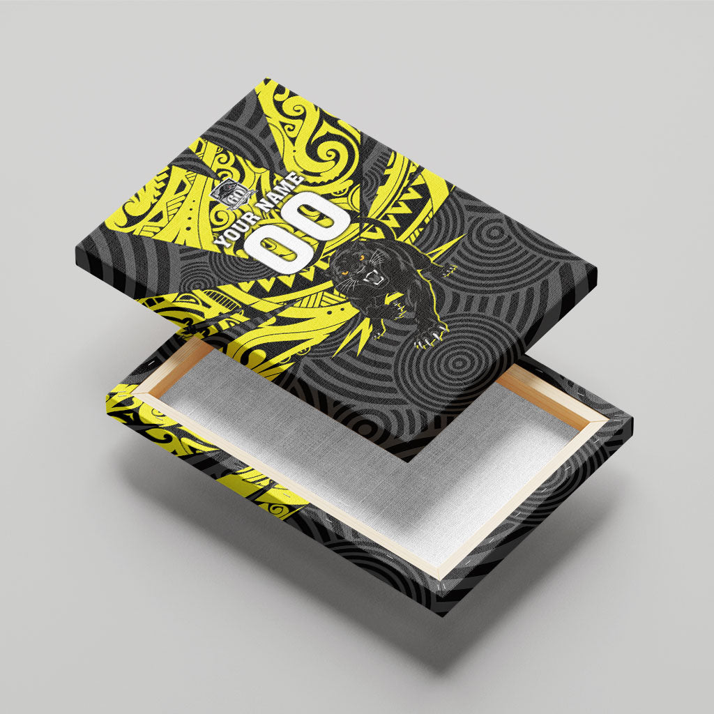 Custom Panthers Rugby 60th Anniversary Canvas Wall Art Penrith Polynesian Tribal Pattern - Traditional Tattoo