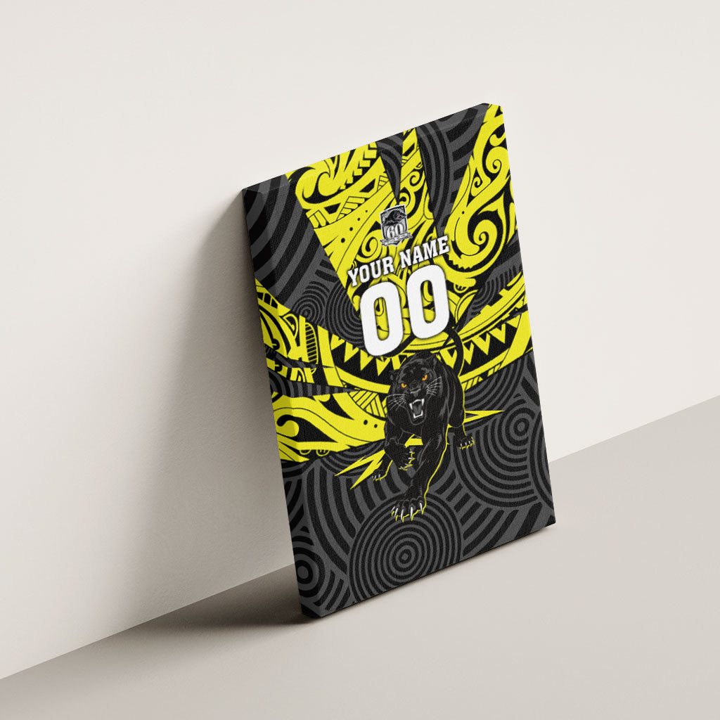 Custom Panthers Rugby 60th Anniversary Canvas Wall Art Penrith Polynesian Tribal Pattern - Traditional Tattoo