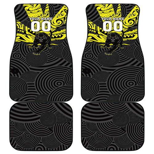 Custom Panthers Rugby 60th Anniversary Car Mats Penrith Polynesian Tribal Pattern - Traditional Tattoo