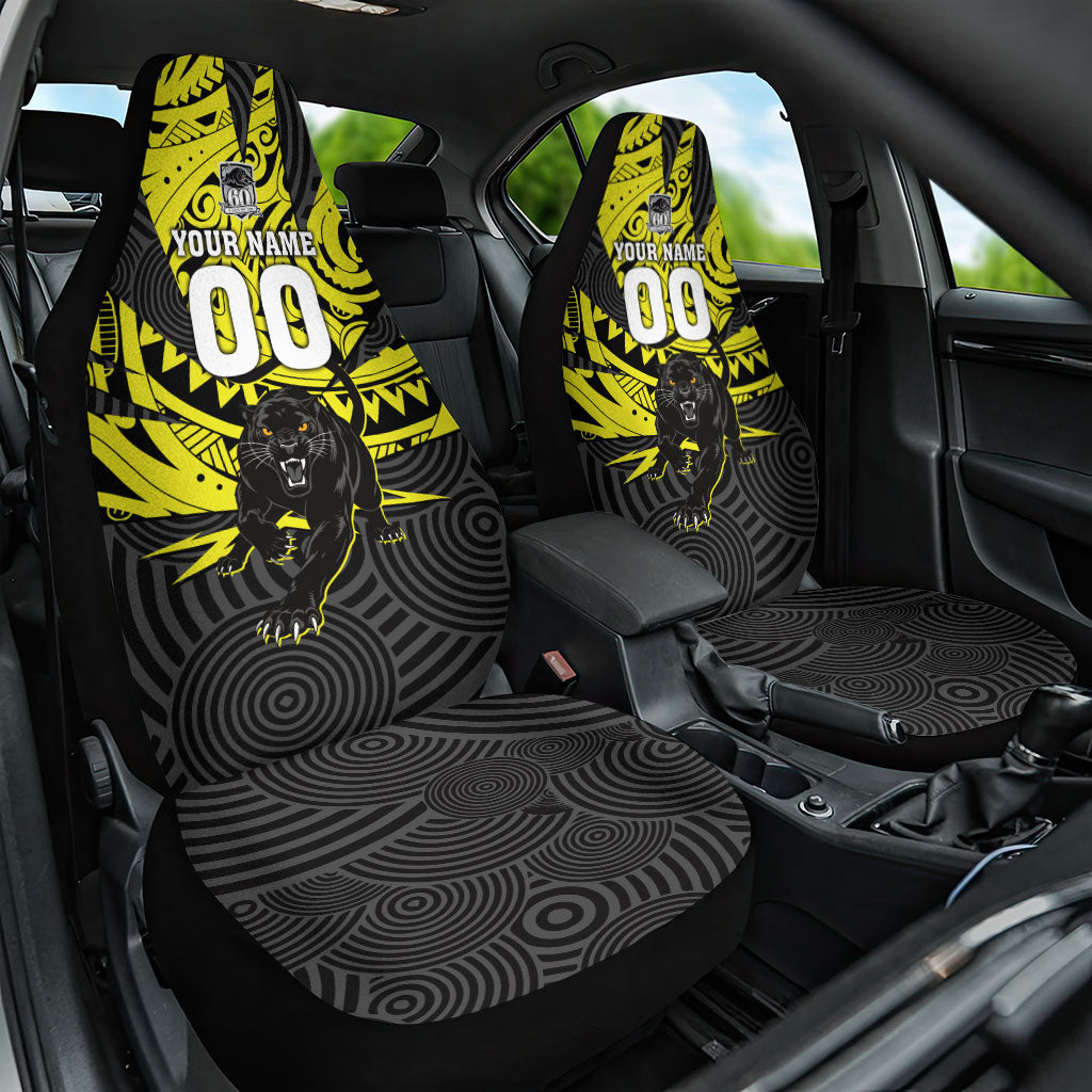Custom Panthers Rugby 60th Anniversary Car Seat Cover Penrith Polynesian Tribal Pattern - Traditional Tattoo