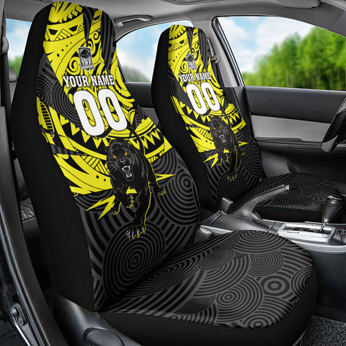 Custom Panthers Rugby 60th Anniversary Car Seat Cover Penrith Polynesian Tribal Pattern - Traditional Tattoo