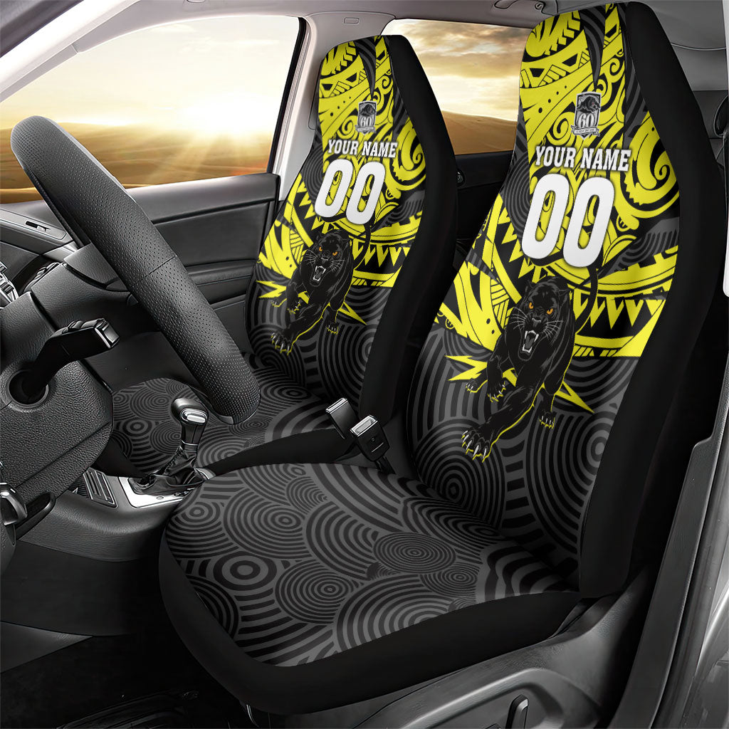 Custom Panthers Rugby 60th Anniversary Car Seat Cover Penrith Polynesian Tribal Pattern - Traditional Tattoo
