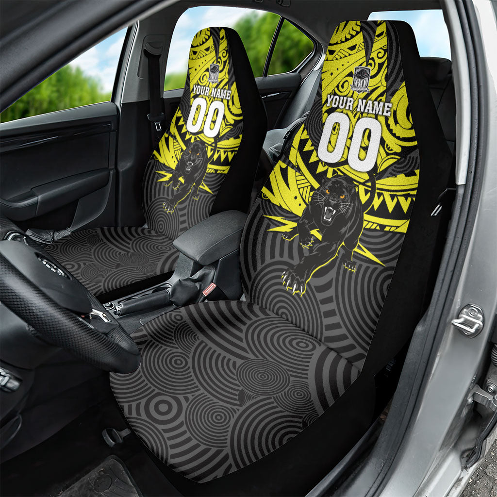 Custom Panthers Rugby 60th Anniversary Car Seat Cover Penrith Polynesian Tribal Pattern - Traditional Tattoo