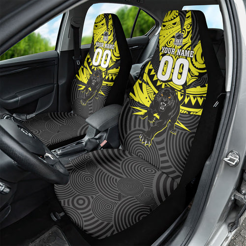 Custom Panthers Rugby 60th Anniversary Car Seat Cover Penrith Polynesian Tribal Pattern - Traditional Tattoo