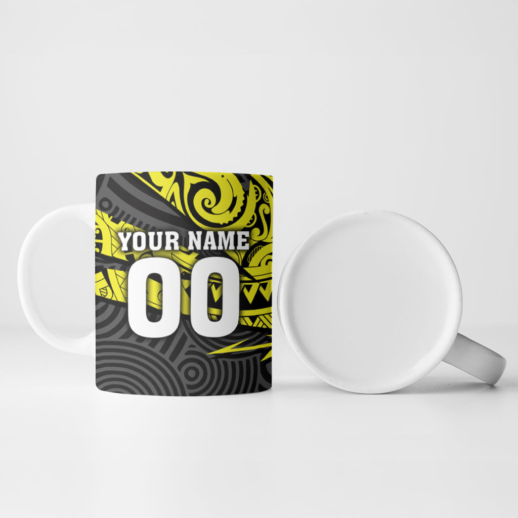 Custom Panthers Rugby 60th Anniversary Ceramic Mug Penrith Polynesian Tribal Pattern - Traditional Tattoo
