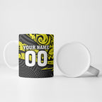 Custom Panthers Rugby 60th Anniversary Ceramic Mug Penrith Polynesian Tribal Pattern - Traditional Tattoo