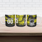 Custom Panthers Rugby 60th Anniversary Ceramic Mug Penrith Polynesian Tribal Pattern - Traditional Tattoo