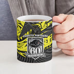 Custom Panthers Rugby 60th Anniversary Ceramic Mug Penrith Polynesian Tribal Pattern - Traditional Tattoo