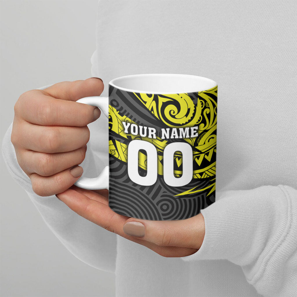 Custom Panthers Rugby 60th Anniversary Ceramic Mug Penrith Polynesian Tribal Pattern - Traditional Tattoo