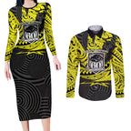 Custom Panthers Rugby 60th Anniversary Couples Matching Long Sleeve Bodycon Dress and Long Sleeve Button Shirt Penrith Polynesian Tribal Pattern - Traditional Tattoo