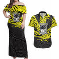 Custom Panthers Rugby 60th Anniversary Couples Matching Off Shoulder Maxi Dress and Hawaiian Shirt Penrith Polynesian Tribal Pattern - Traditional Tattoo