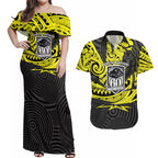 Custom Panthers Rugby 60th Anniversary Couples Matching Off Shoulder Maxi Dress and Hawaiian Shirt Penrith Polynesian Tribal Pattern - Traditional Tattoo