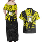 Custom Panthers Rugby 60th Anniversary Couples Matching Off Shoulder Maxi Dress and Hawaiian Shirt Penrith Polynesian Tribal Pattern - Traditional Tattoo