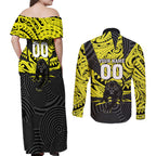Custom Panthers Rugby 60th Anniversary Couples Matching Off Shoulder Maxi Dress and Long Sleeve Button Shirt Penrith Polynesian Tribal Pattern - Traditional Tattoo