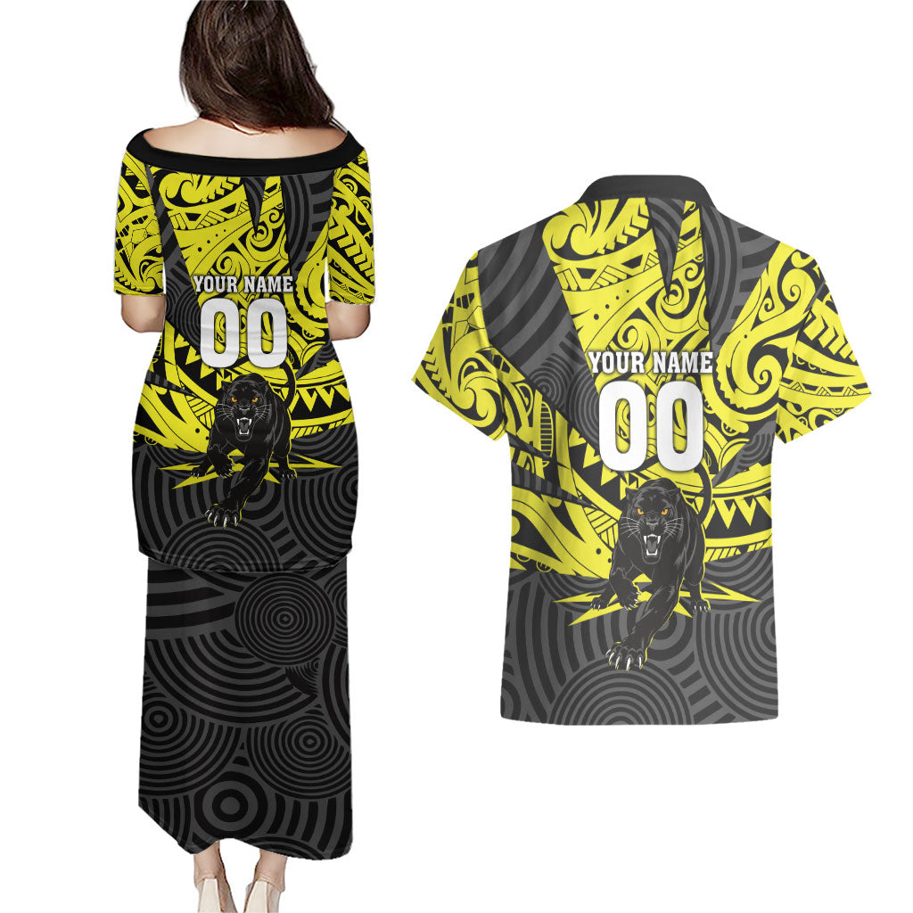 Custom Panthers Rugby 60th Anniversary Couples Matching Puletasi and Hawaiian Shirt Penrith Polynesian Tribal Pattern - Traditional Tattoo