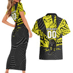 Custom Panthers Rugby 60th Anniversary Couples Matching Short Sleeve Bodycon Dress and Hawaiian Shirt Penrith Polynesian Tribal Pattern - Traditional Tattoo