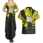 Custom Panthers Rugby 60th Anniversary Couples Matching Summer Maxi Dress and Hawaiian Shirt Penrith Polynesian Tribal Pattern - Traditional Tattoo