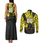 Custom Panthers Rugby 60th Anniversary Couples Matching Tank Maxi Dress and Long Sleeve Button Shirt Penrith Polynesian Tribal Pattern - Traditional Tattoo