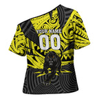 Custom Panthers Rugby 60th Anniversary Cross Shoulder Shirt Penrith Polynesian Tribal Pattern - Traditional Tattoo