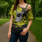 Custom Panthers Rugby 60th Anniversary Cross Shoulder Shirt Penrith Polynesian Tribal Pattern - Traditional Tattoo