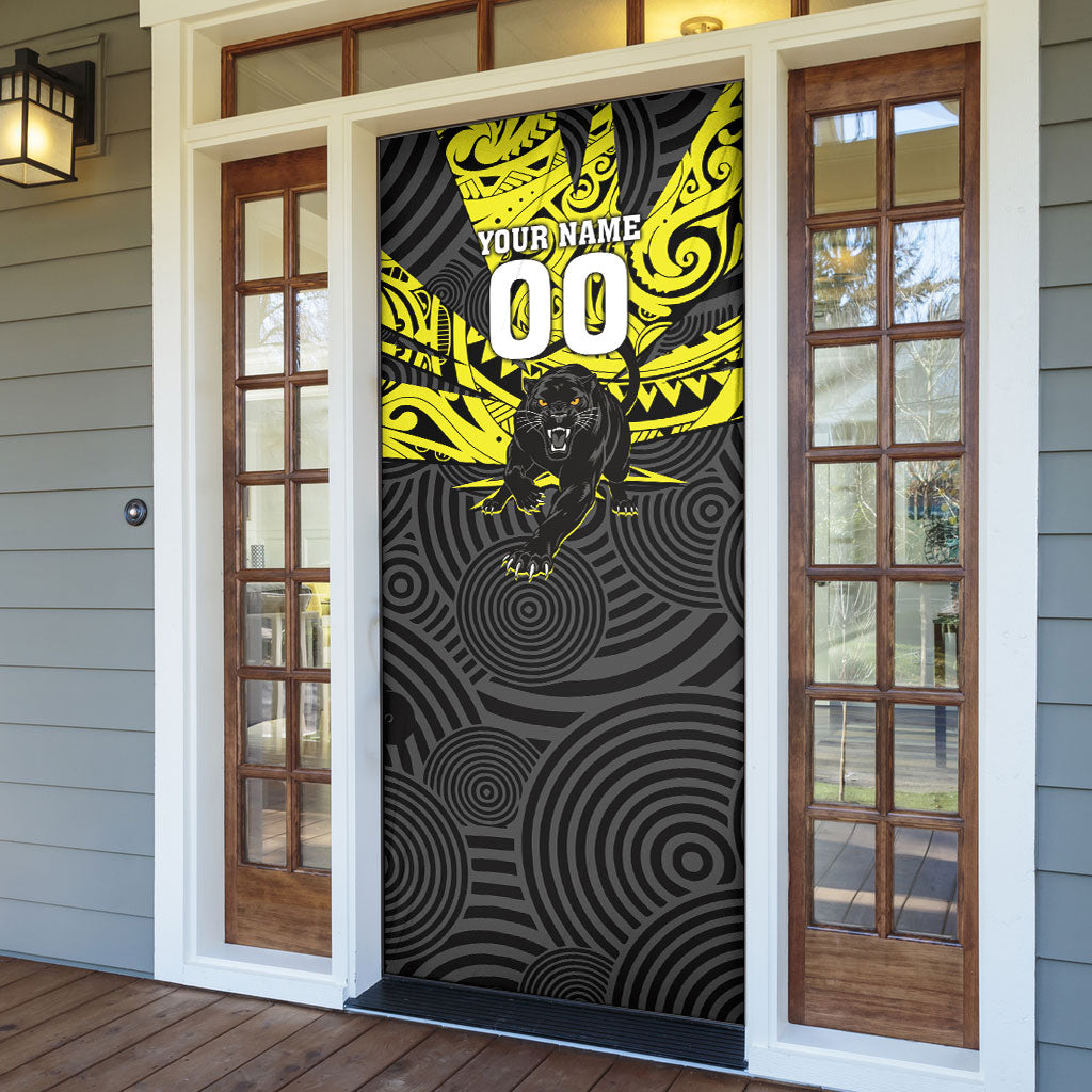 Custom Panthers Rugby 60th Anniversary Door Cover Penrith Polynesian Tribal Pattern - Traditional Tattoo