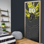 Custom Panthers Rugby 60th Anniversary Door Cover Penrith Polynesian Tribal Pattern - Traditional Tattoo
